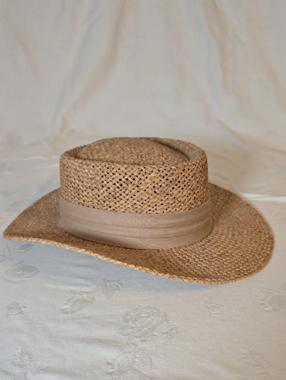 Peter Grimm Natural Brown Straw Fedora Panama‎ Hat with Tan Band One Size